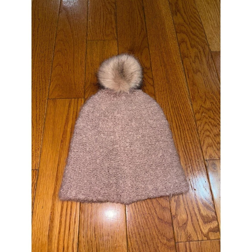Universal Thread Mauve Pink Textured Knit Beanie with Faux Fur Pom Pom Hat
